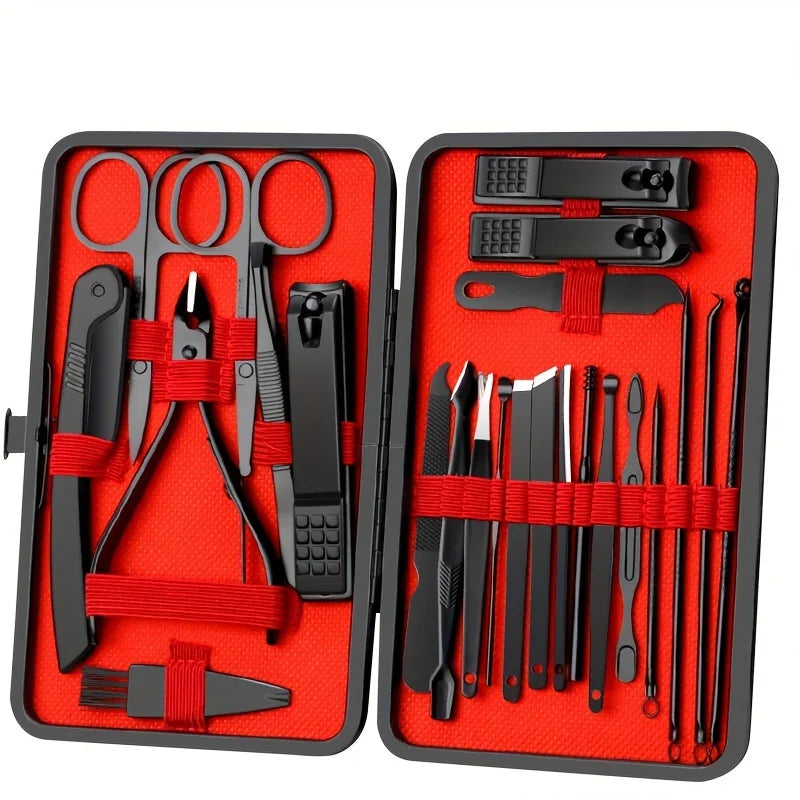 7-24Pcs Manicure Set Stainless Steel Professional Pedicure Kit Nail Scissors Grooming Kit with Black Leather Travel Case