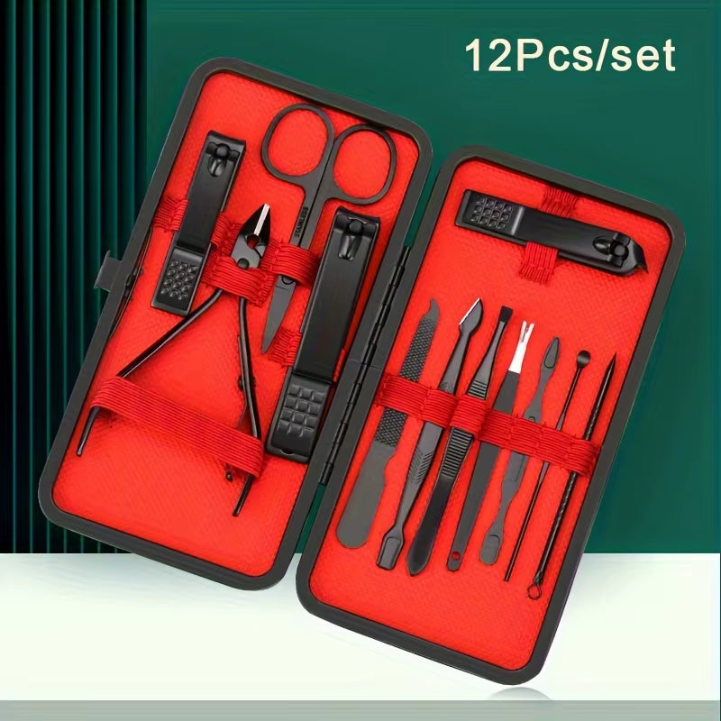7-24Pcs Manicure Set Stainless Steel Professional Pedicure Kit Nail Scissors Grooming Kit with Black Leather Travel Case